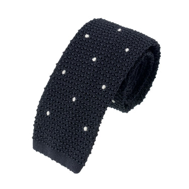 Polka Dot Knitted Silk Tie in Dark Blue
