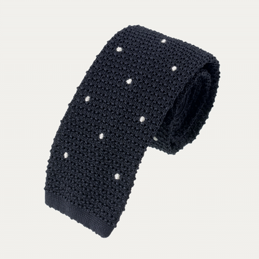 Polka Dot Knitted Silk Tie in Dark Blue