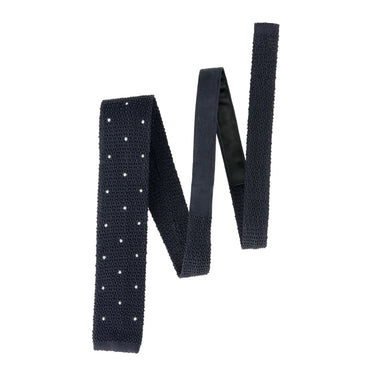 Polka Dot Knitted Silk Tie in Dark Blue