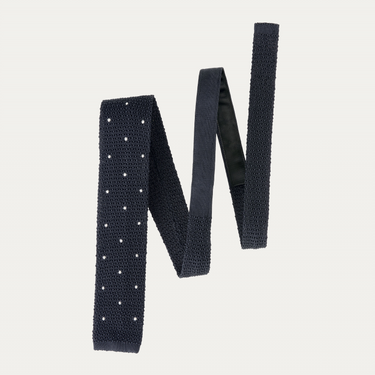 Polka Dot Knitted Silk Tie in Dark Blue