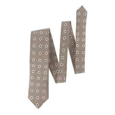 Printed Woven Linen-Silk Blend Tie in Beige Patten