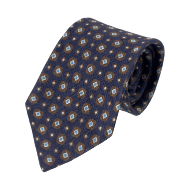 Printed Woven Linen Tie in Blue