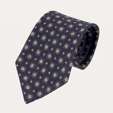 Printed Woven Linen Tie in Blue