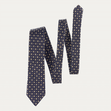 Printed Woven Linen Tie in Blue