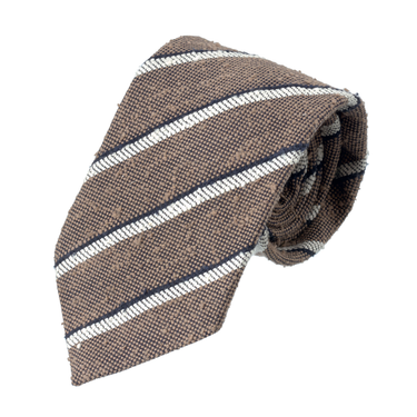 Regimental Cotton-Silk Blend Tie in Brown, Blue and White