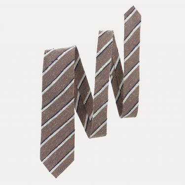Regimental Cotton-Silk Blend Tie in Brown, Blue and White