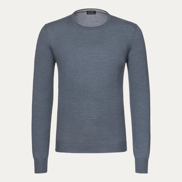 Crew-Neck Wool-Silk Blend Pullover in Steel Blue