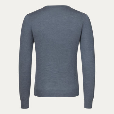 Crew-Neck Wool-Silk Blend Pullover in Steel Blue