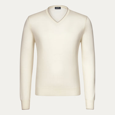 V-Neck Virgin Wool Pullover in Warm White