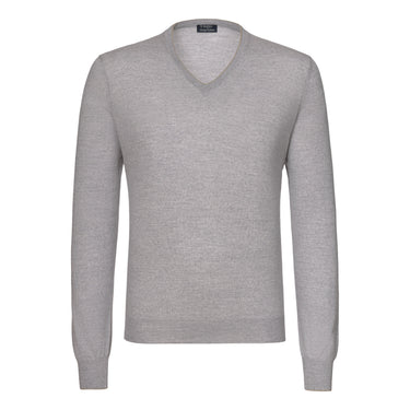 V-Neck Virgin Wool Pullover in Grey Melange