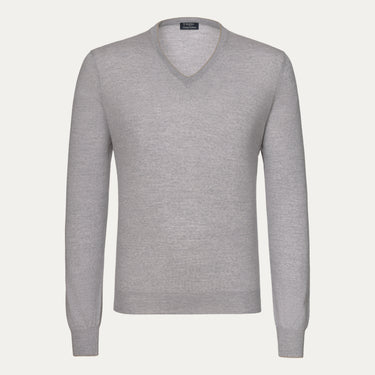 V-Neck Virgin Wool Pullover in Grey Melange