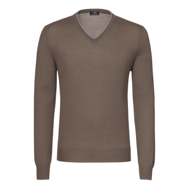 V-Neck Virgin Wool Pullover in Coffee Brown