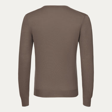V-Neck Virgin Wool Pullover in Coffee Brown