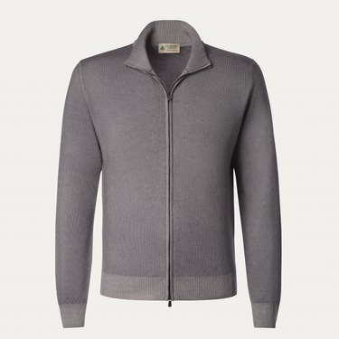 Luigi Borrelli Virgin Wool Zip-Up Bomber Sweater in Grey - SARTALE