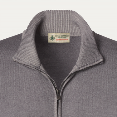 Luigi Borrelli Virgin Wool Zip-Up Bomber Sweater in Grey - SARTALE