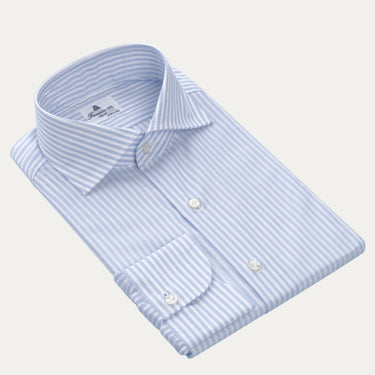 Striped Classic Cotton Shirt in White and Light Blue