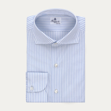 Striped Classic Cotton Shirt in White and Light Blue