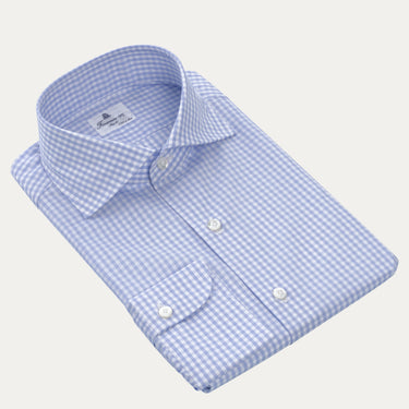 Checked Classic Cotton Shirt in White and Light Blue