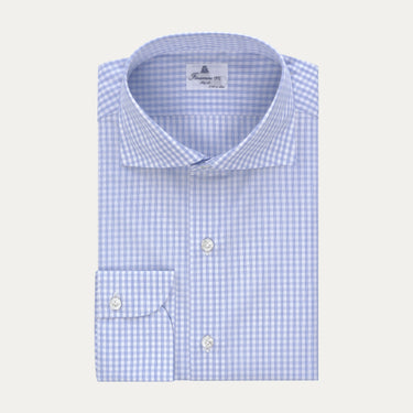 Checked Classic Cotton Shirt in White and Light Blue