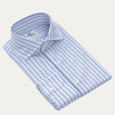 Striped Classic Cotton Shirt in White and Blue