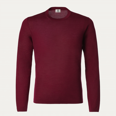 Luigi Borrelli Crew-Neck Virgin Wool, Silk and Cashmere-Blend Sweater in Burgundy - SARTALE