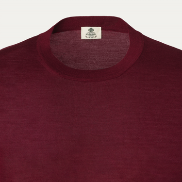 Luigi Borrelli Crew-Neck Virgin Wool, Silk and Cashmere-Blend Sweater in Burgundy - SARTALE
