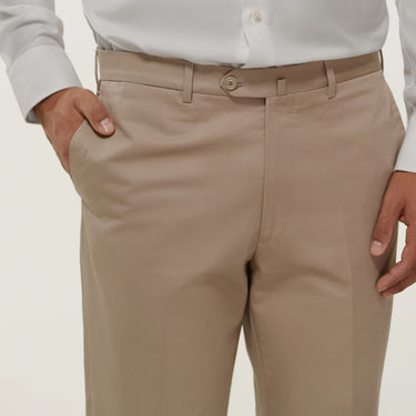 Tailored flat-front Cotton Trousers in Sand Beige. Exclusively made for Sartale