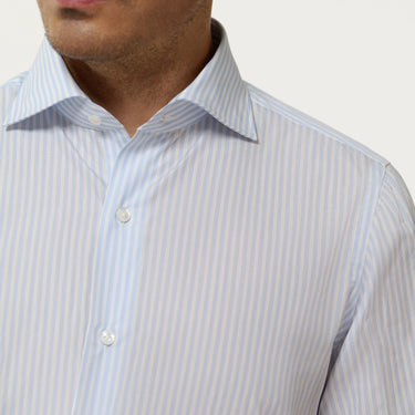 Camisa Clásica de Algodón a Rayas en Blanco y Azul Claro