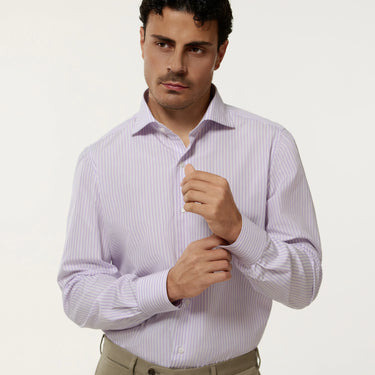 Camisa de algodón a rayas en morado y blanco