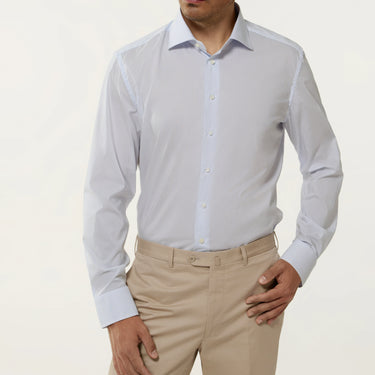 Camisa de algodón a rayas en azul claro y blanco