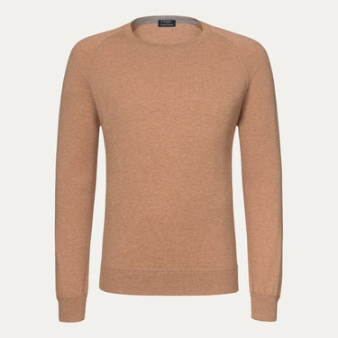 Crew-Neck Cotton-Cashmere Blend Pullover in Orange Melange