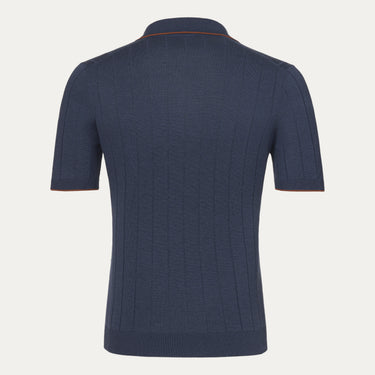 V-Neck Silk Polo Shirt in Dark Blue
