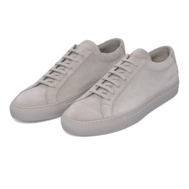Common Projects Achilles Tonal suede leather sneakers in light grey with minimalist design and tonal laces, style 2478 0573 from SARTALE.