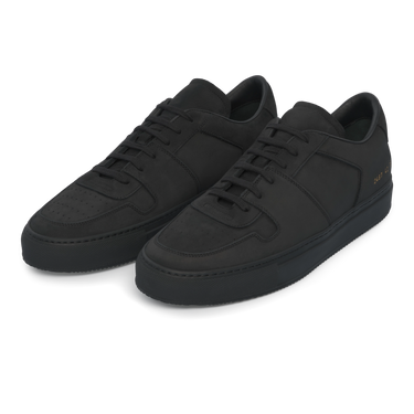 Common Projects 'Decades' Nubuck Leather Sneaker in Black with minimalist design and tonal stitching, available at SARTALE for SS25.