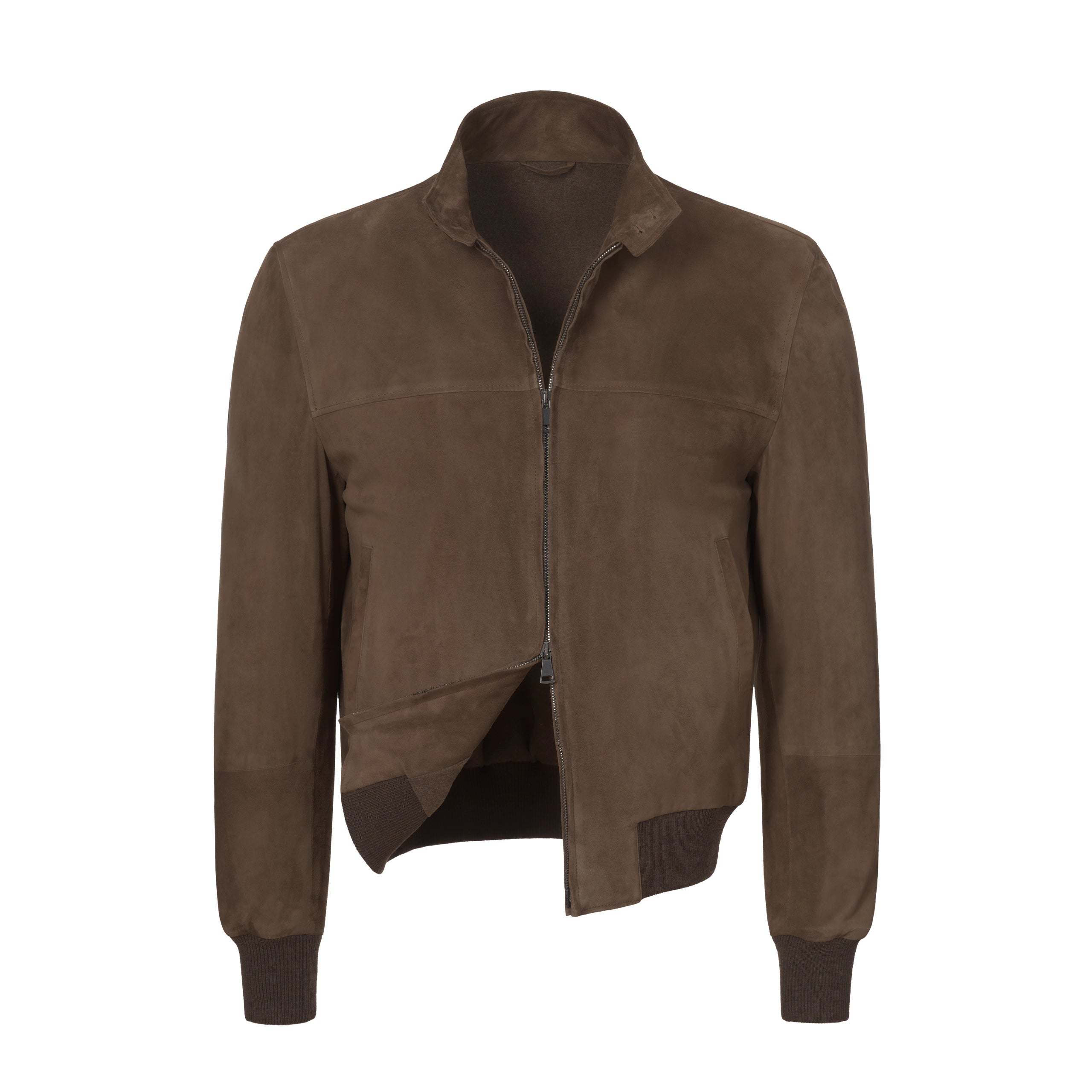 Suede Leather Bomber Jacket in Beach Brown