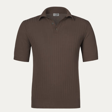 Ribbed Cotton Polo Shirt in Dark Taupe