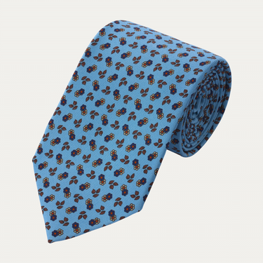 Plain Hand Printed Silk Tie in Blue