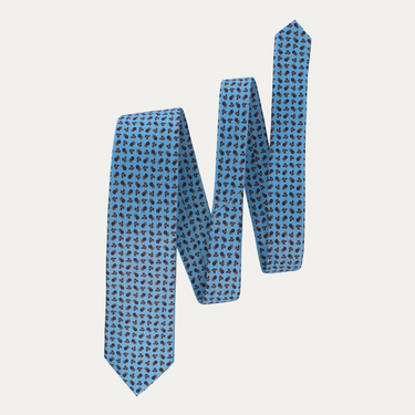 Plain Hand Printed Silk Tie in Blue