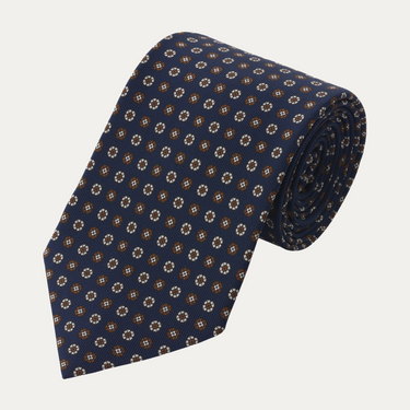 Corbata de seda estampada azul marino con diseño