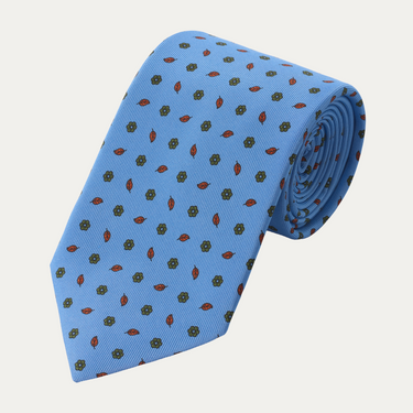 Printed Blue Tie with Leaf Design