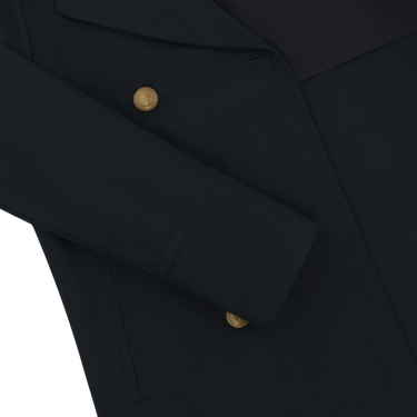 Detail of Sealup Amalfi Peacoat sleeve and button accents in navy blue, emphasizing refined tailoring and premium finish.