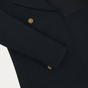 Detail of Sealup Amalfi Peacoat sleeve and button accents in navy blue, emphasizing refined tailoring and premium finish.