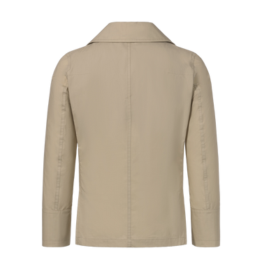 Back view of Sealup Amalfi Peacoat in Beige, showcasing clean tailoring and minimalist design. Lightweight coat ideal for Spring/Summer 25.