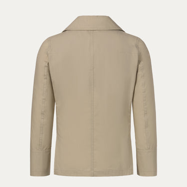 Back view of Sealup Amalfi Peacoat in Beige, showcasing clean tailoring and minimalist design. Lightweight coat ideal for Spring/Summer 25.