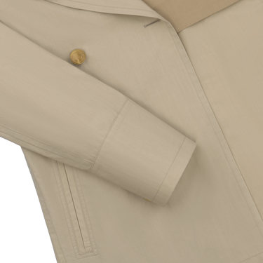 Detail of sleeve and front buttons on Sealup Amalfi Peacoat in Beige. Refined craftsmanship and premium finish for mid-season outerwear.