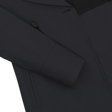 Detail of sleeve and button area on Sealup Amalfi Peacoat in Dark Blue. Sophisticated design from SARTALE’s Spring/Summer 25 apparel line.