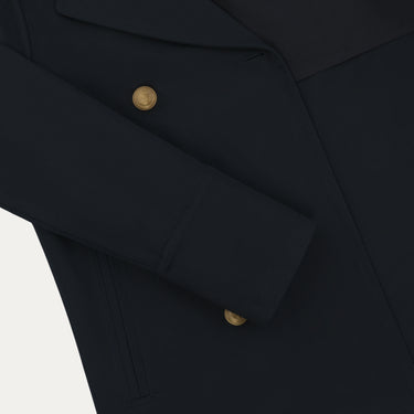 Detail of Sealup Amalfi Peacoat sleeve and button accents in navy blue, emphasizing refined tailoring and premium finish.