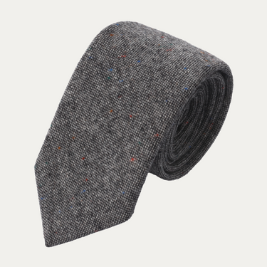 Woven Wool Polka Dot Tie in Grey Melange