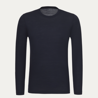 Wool Long Sleeve T-Shirt in Navy Blue
