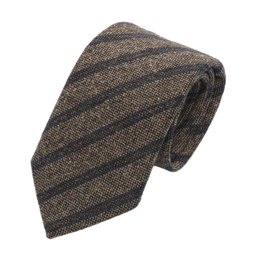 Regimental Woven Wool Tie in Brown